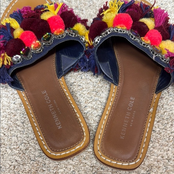 Kenneth Cole Women's Multicolor Pom Pom & Rhinestone Slide Sandals - Picture 2 of 11